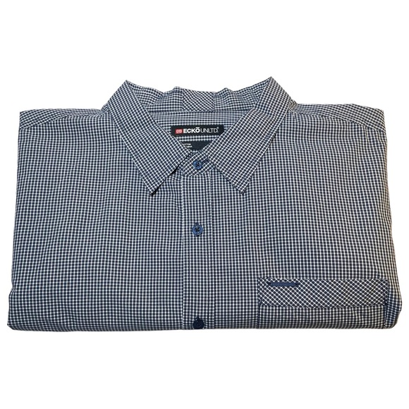ECKO UNLTD Blue & White Gingham Long Sleeve 100% Cotton Button Up Shirt in XXL - Picture 1 of 12